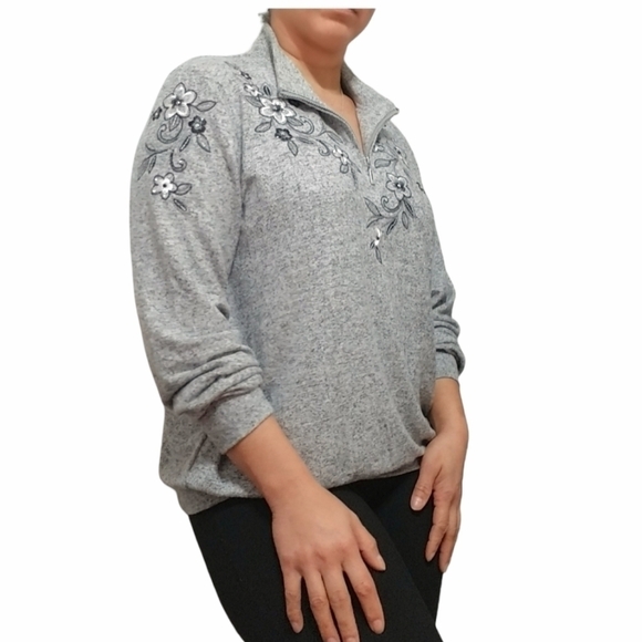 Alfred Dunner Knit Top Women's, Size M,Mock Neck , Color gray - Picture 3 of 10